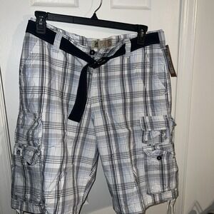 LEE Shorts Men Size 34 Pockets Belted Mid Rise Cotton Plaid New
